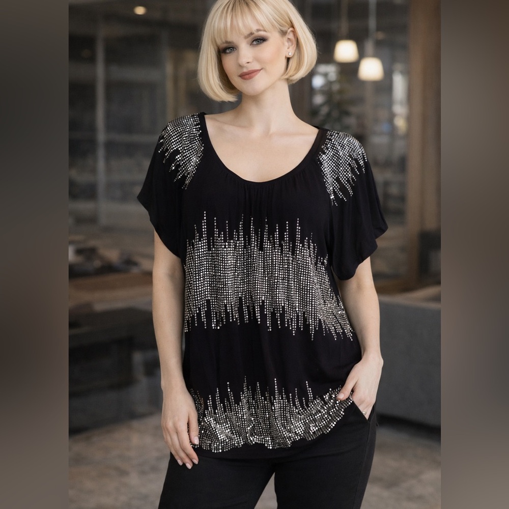 I.N.C. Petite dark blue blouse with silver accents
